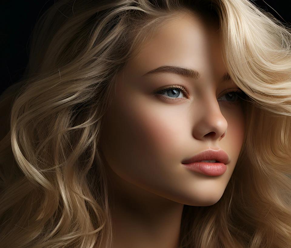 Generative ai portrait of beautiful blond woman on gradient background