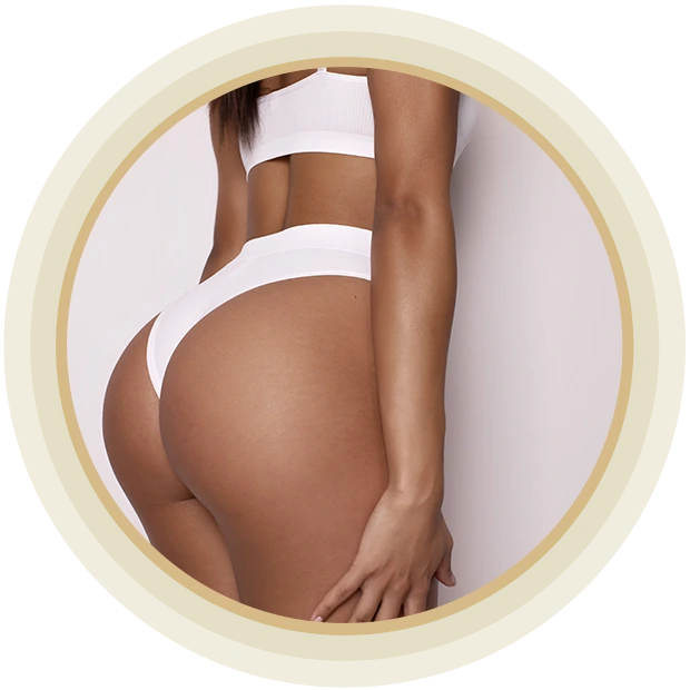 Plastic surgery concept. Butt lift and anti cellulite woman body concept. Skin care and body care. Implant.