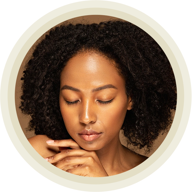 Beautiful black woman touching face